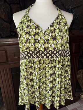 Apt. 9 Size XL x-large Green Ikat Halter Swing Top halter blouse